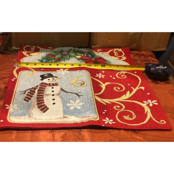 NWOT Set of 2 Reversible Tapestry Christmas Placemats Snowman Wreath Vintage - Picture 6 of 11